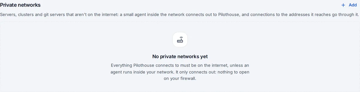 Private networks: none yet, with an explanation and Add.